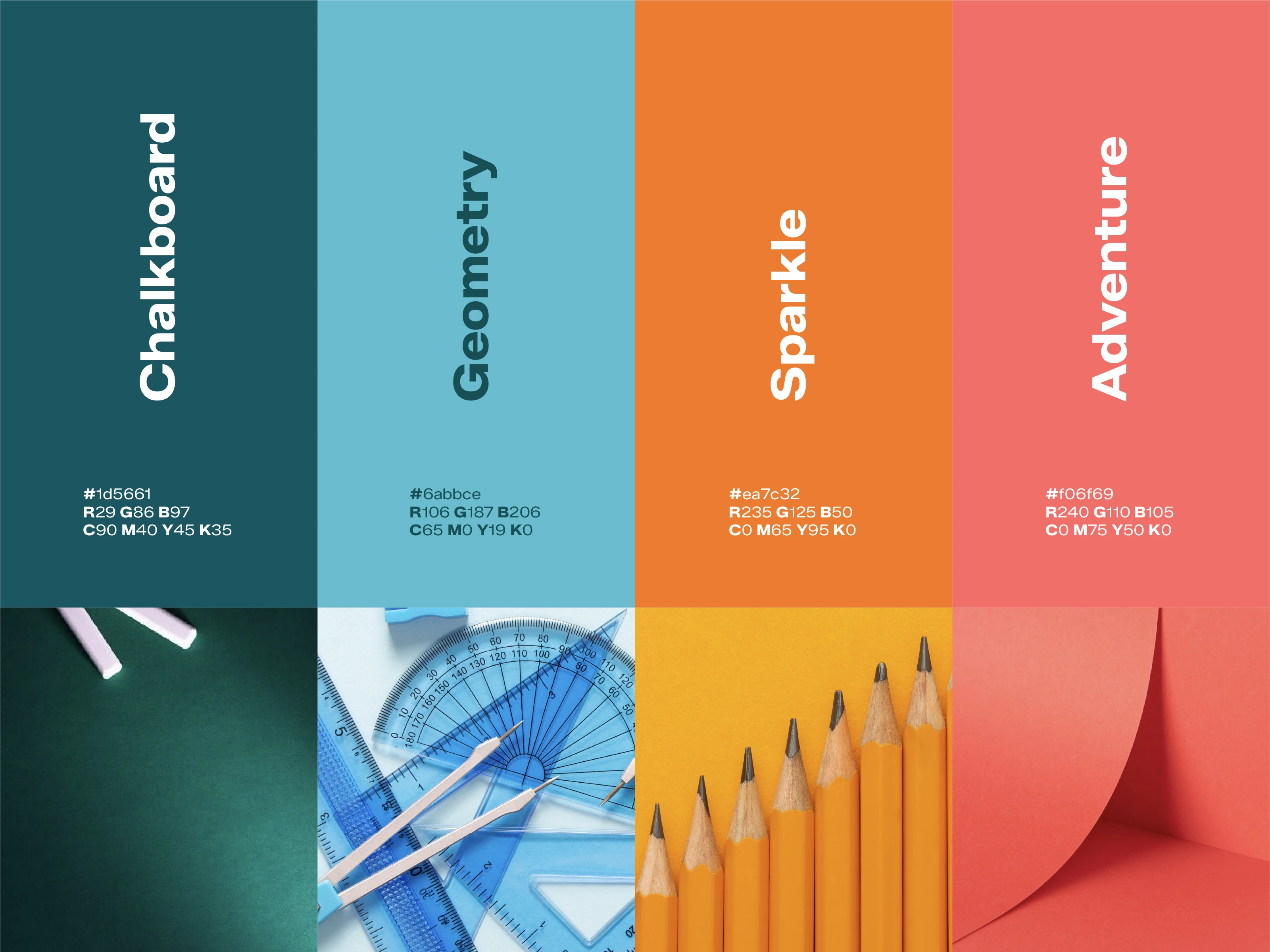 Estropix color palette and typography system — Chalkboard, Geometry, Sparkle, Adventure