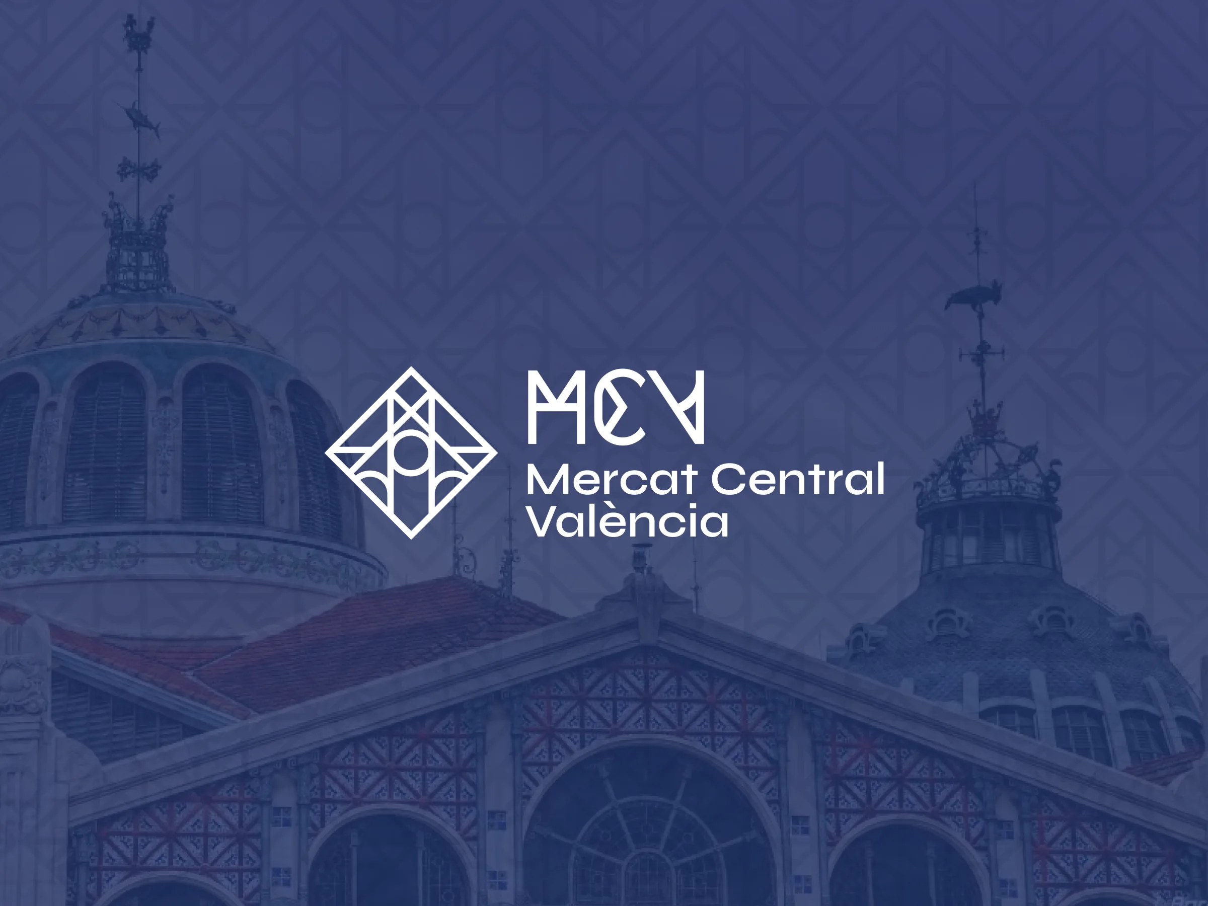 Mercat Central logo over a tinted view of the market's domes